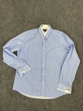 Thomson Richards Shirt Men’s Large Button Up Geometric Polka Dot Blue N26